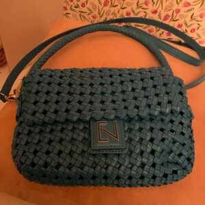 Ladies blue purse, strap & handle Magnetic closure Expressions NYC zip inside